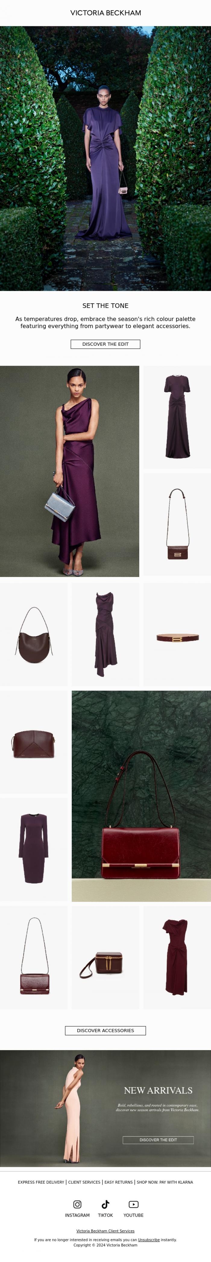 Email Design Inspiration from Victoria Beckham, Autumnal Hues