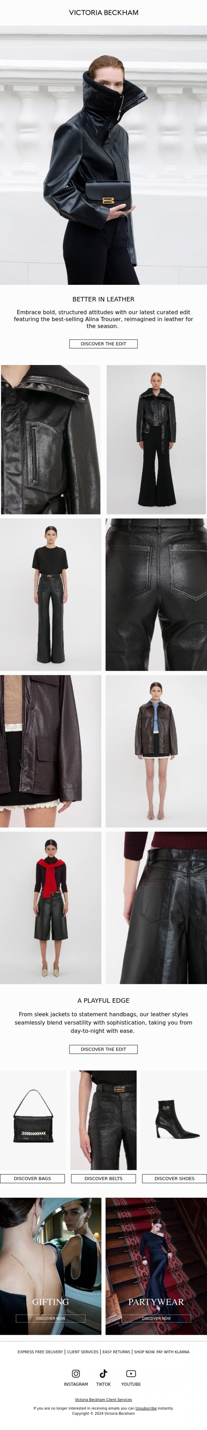 Email Design Inspiration from Victoria Beckham, Better in Leather