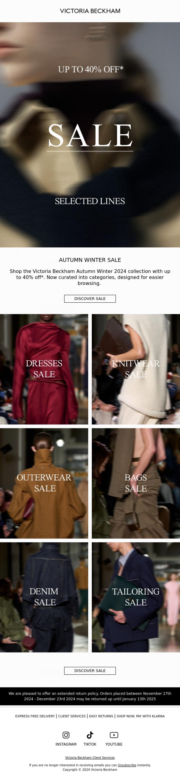 Email Design Inspiration from Victoria Beckham, Our Sale continues