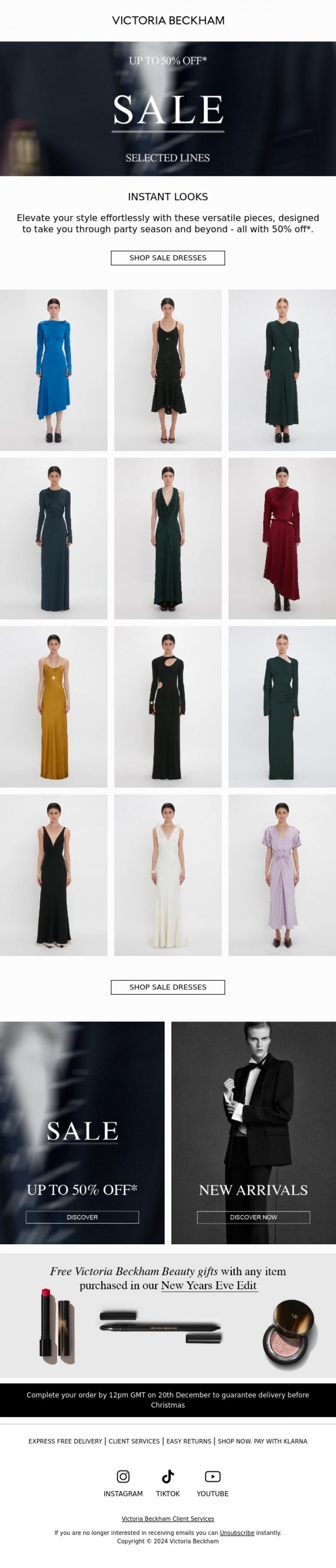 Email Design Inspiration from Victoria Beckham, 50% off dresses