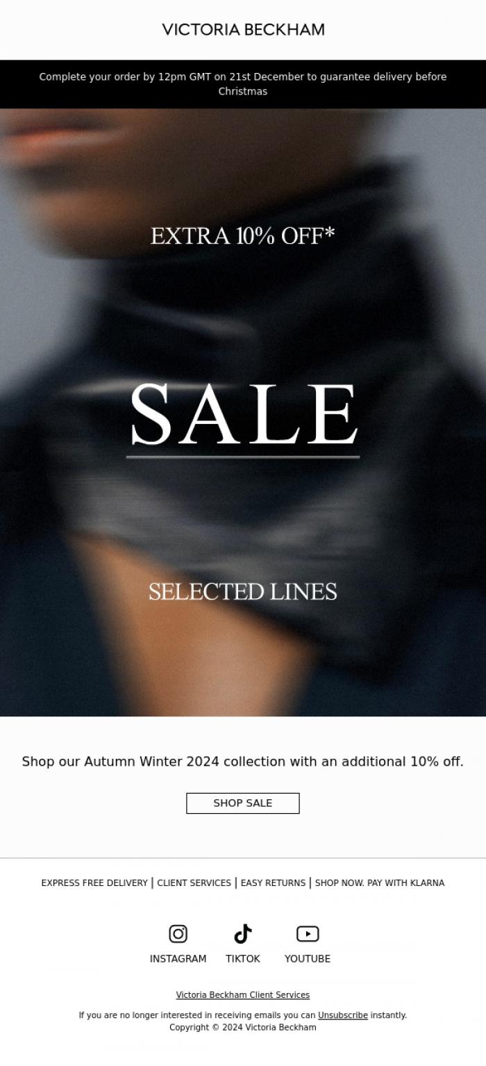 Email Design Inspiration from Victoria Beckham, Extra 10% off