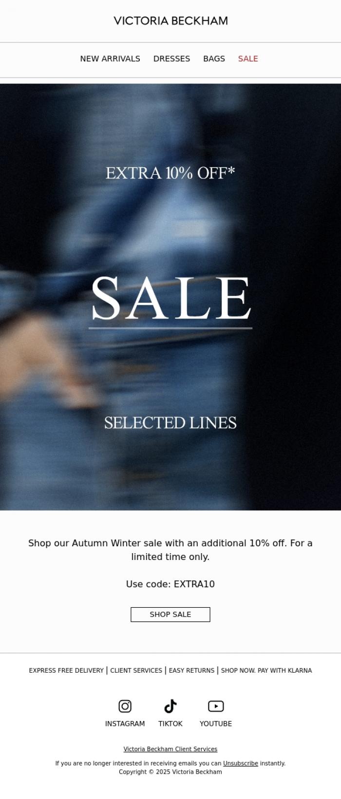 Email Design Inspiration from Victoria Beckham, Sale: Extra&nbsp;10%&nbsp;off