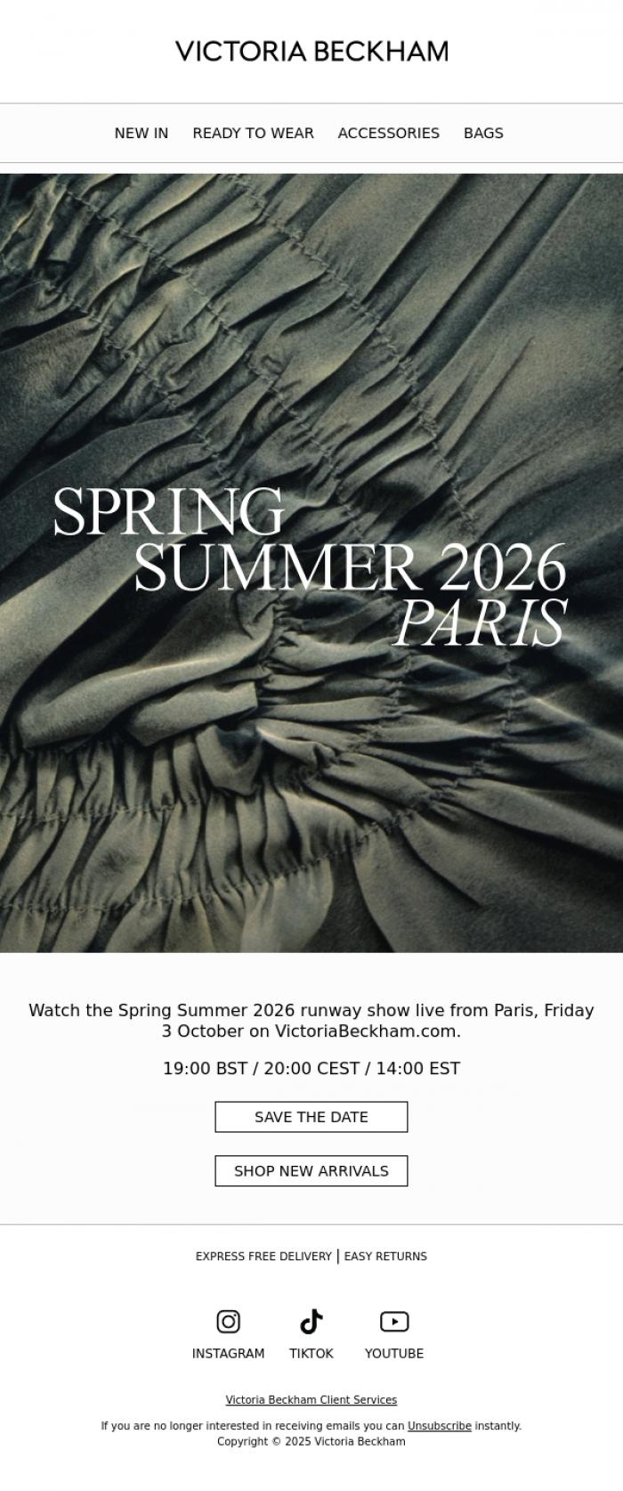 Email Design Inspiration from Victoria Beckham, Save The Date