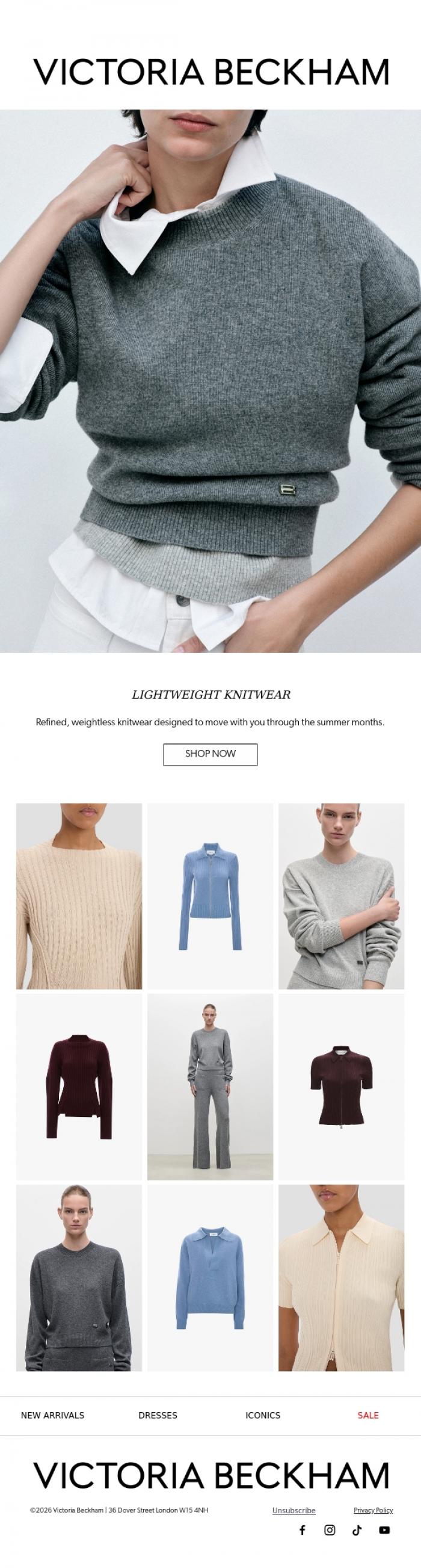 Email Design Inspiration from Victoria Beckham, Lightweight Knitwear