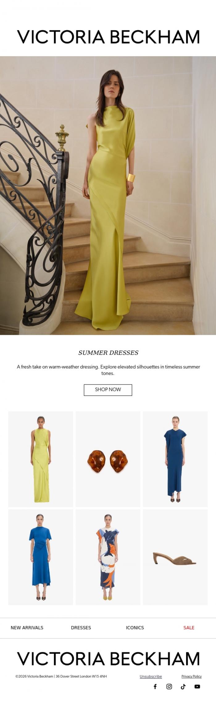 Email Design Inspiration from Victoria Beckham, Summer Dresses