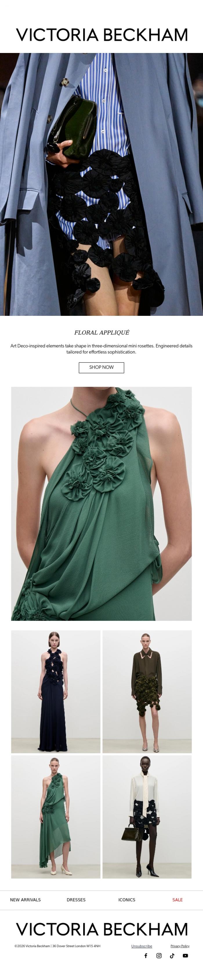 Email Design Inspiration from Victoria Beckham, Art Deco-Inspired Rosettes