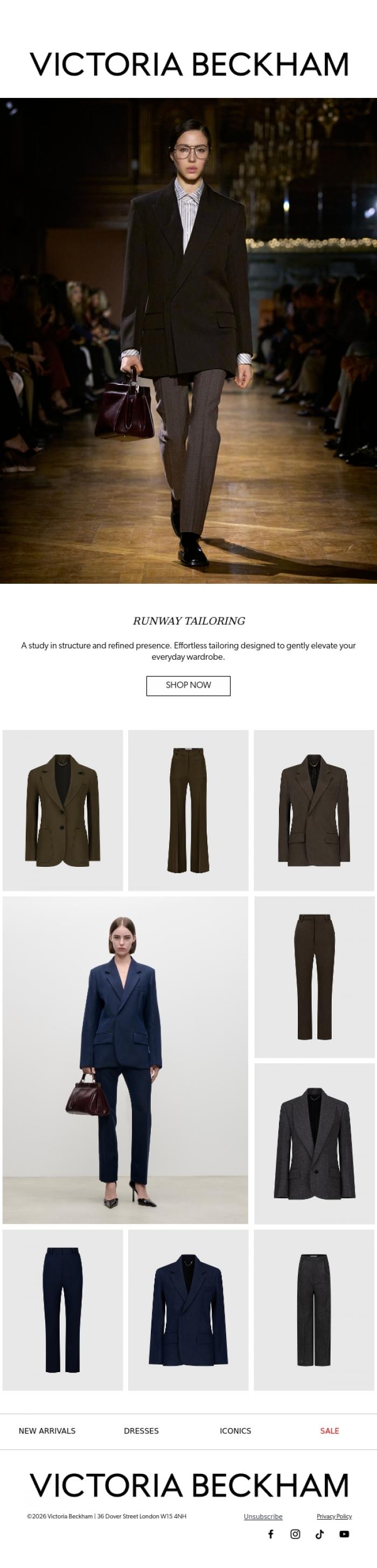Email Design Inspiration from Victoria Beckham, Modern Tailoring, From the Runway