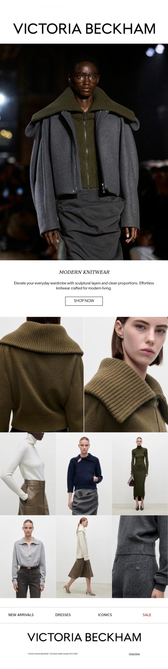 Email Design Inspiration from Victoria Beckham, Modern Knitwear