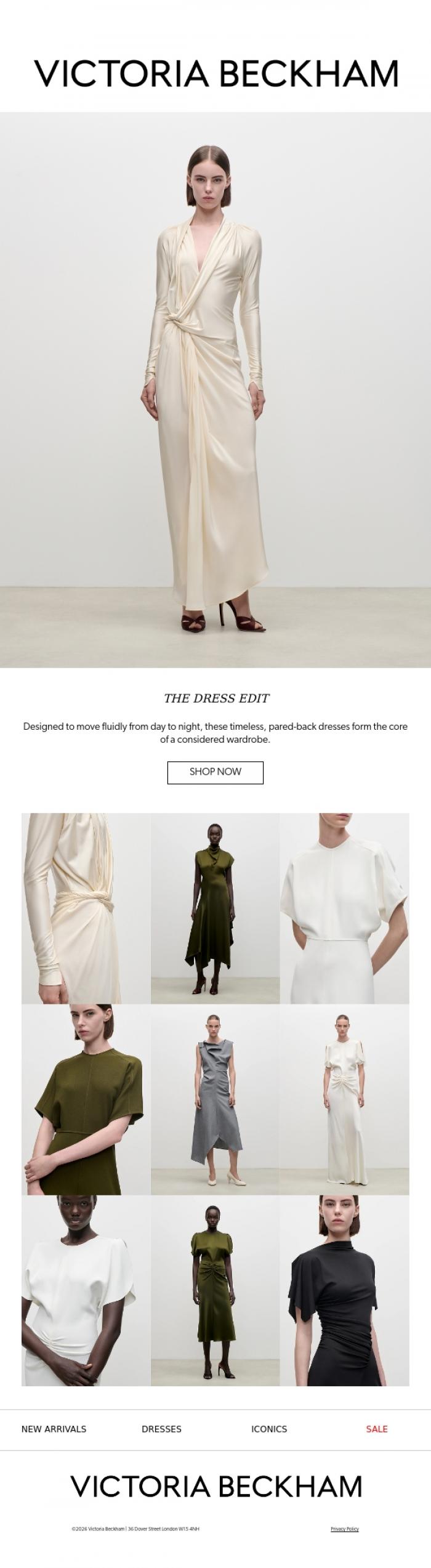 Email Design Inspiration from Victoria Beckham, Sculpted Forms: Modern Dresses