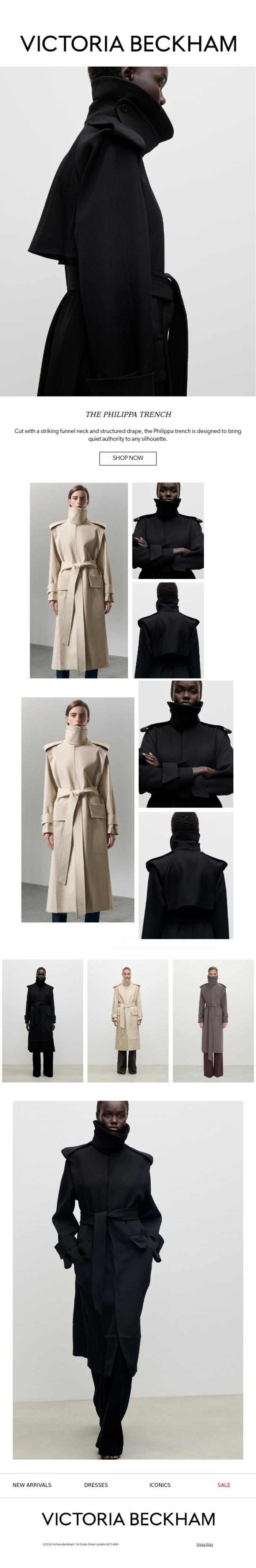 Email Design Inspiration from Victoria Beckham, The Perfect Trench