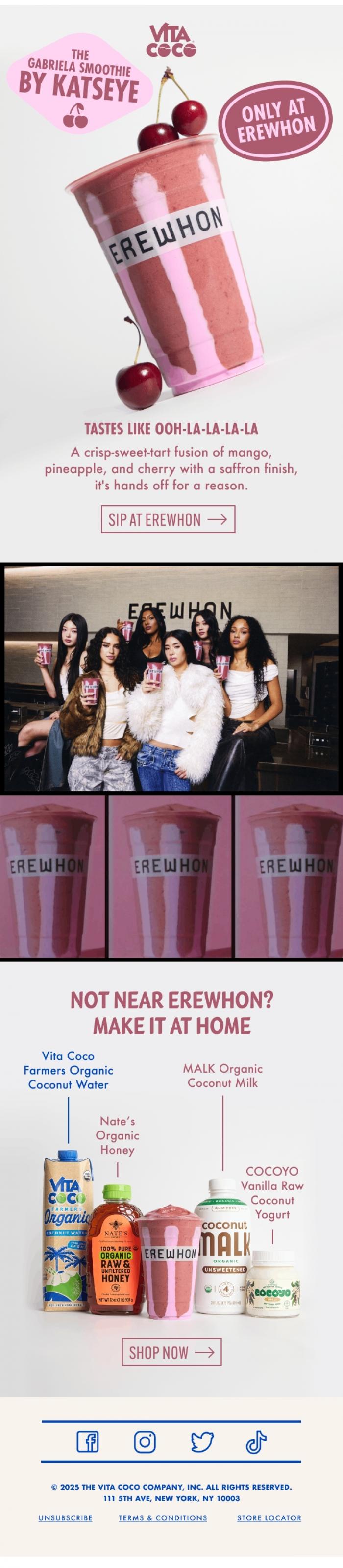Email Design Inspiration from Vita Coco, New at Erewhon: the Gabriela Smoothie