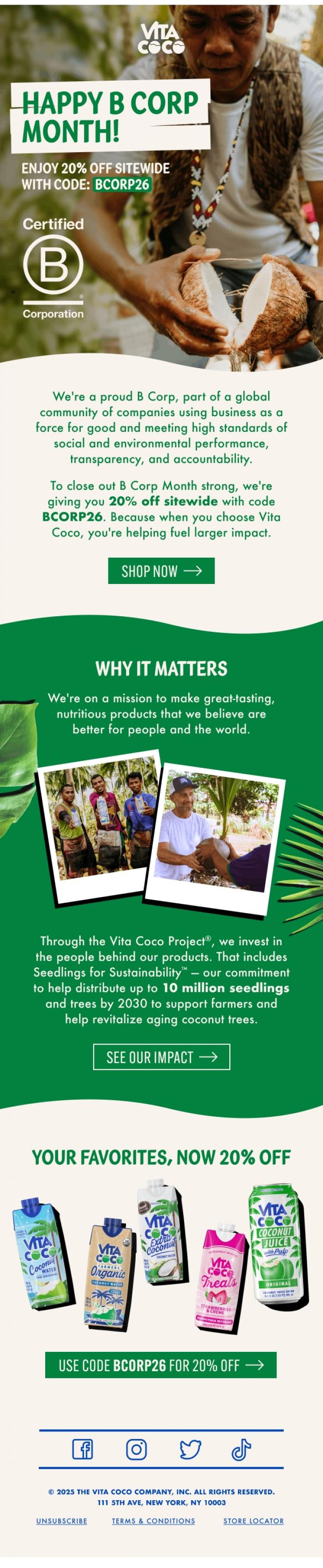 Email Design Inspiration from Vita Coco, Celebrate B Corp Month with 20% off