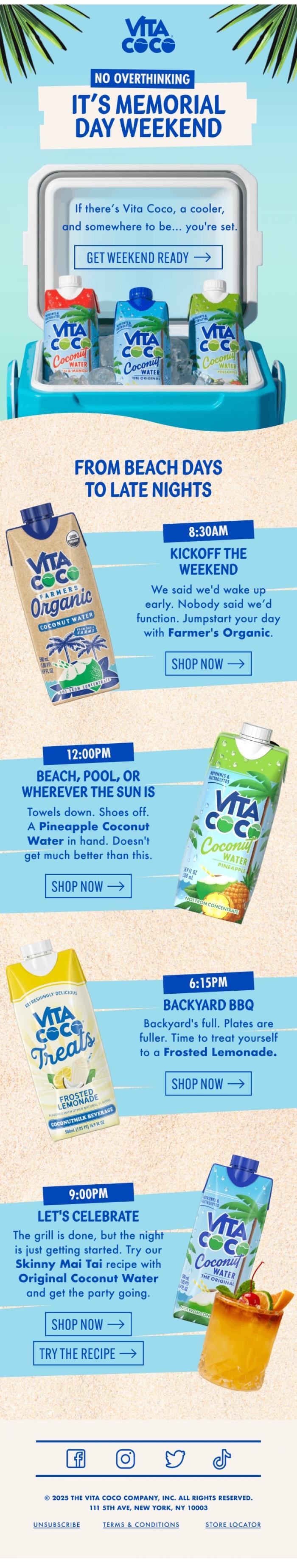 Email Design Inspiration from Vita Coco, OOO: Coconut water in hand, MDW plans in motion