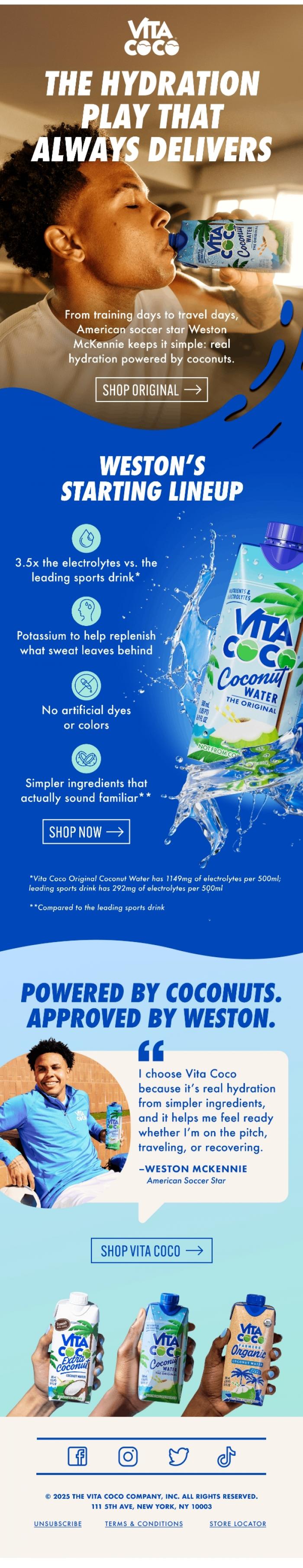 Email Design Inspiration from Vita Coco, Weston Mckennie's hydration playbook