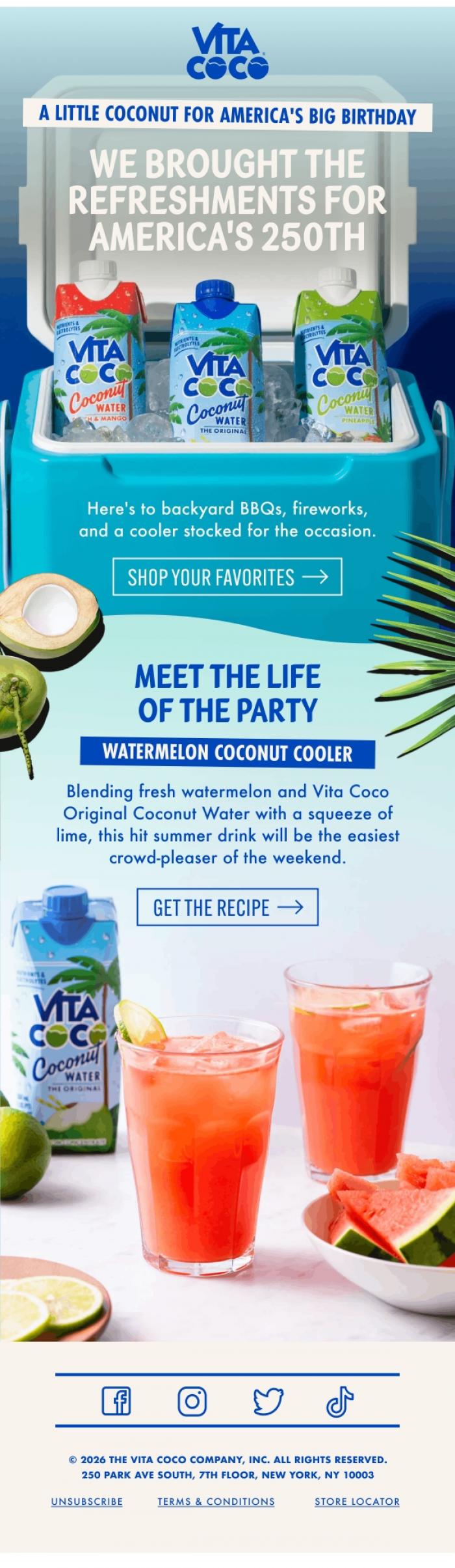 Email Design Inspiration from Vita Coco, Red, white, blue, and a little tropical too!