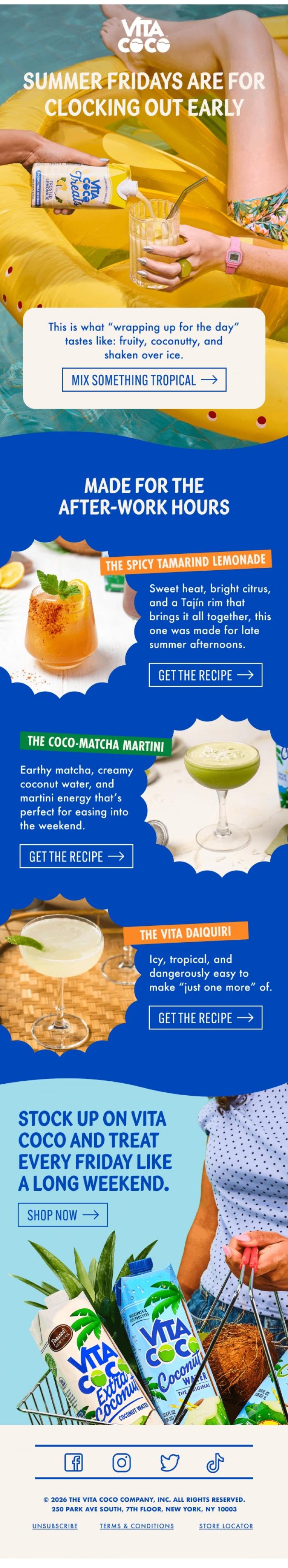Email Design Inspiration from Vita Coco, Clocked out for coconut cocktails