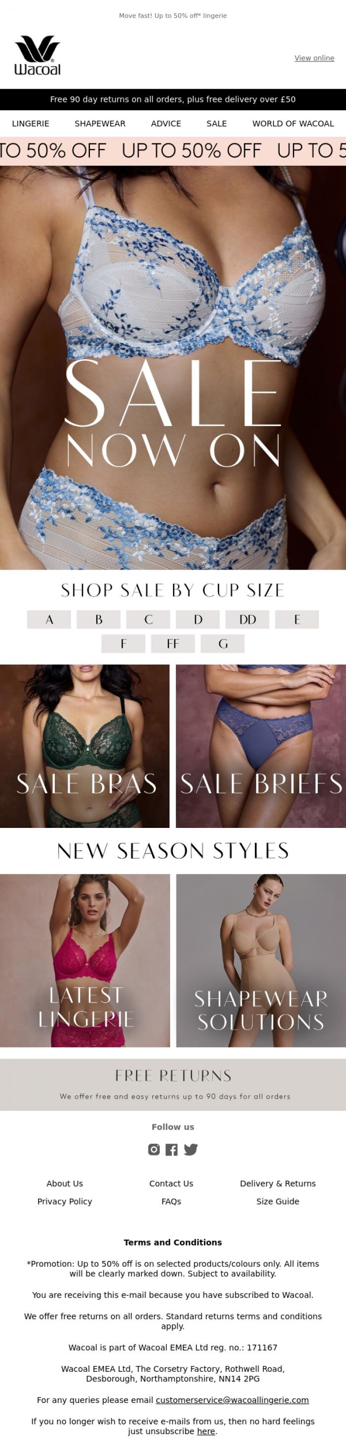 Email Design Inspiration from Wacoal, Sale Starts Now