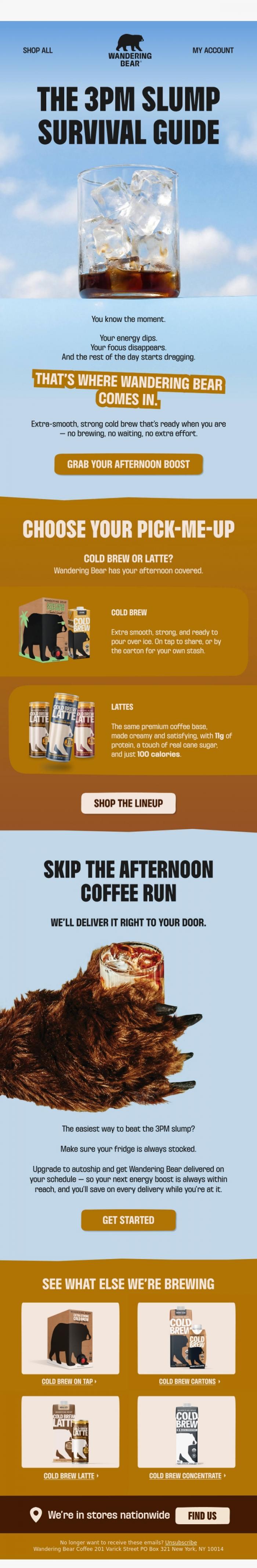 Email Design Inspiration from Wandering Bear, The 3PM slump is real