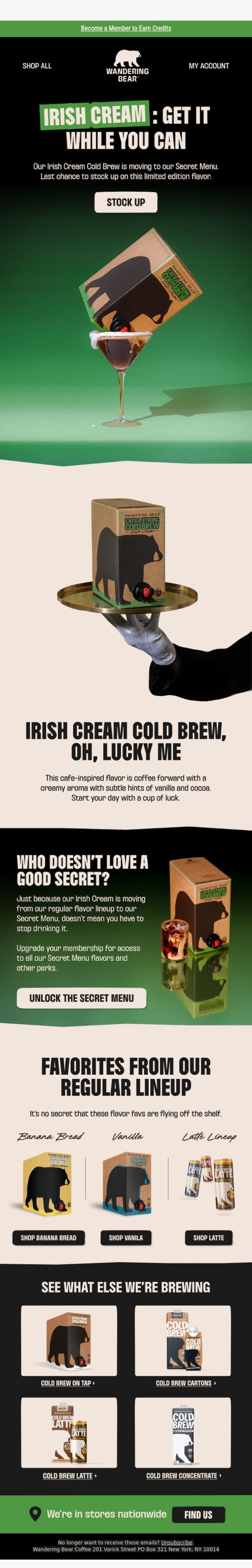 Email Design Inspiration from Wandering Bear, It's not too late to grab Irish Cream Cold Brew