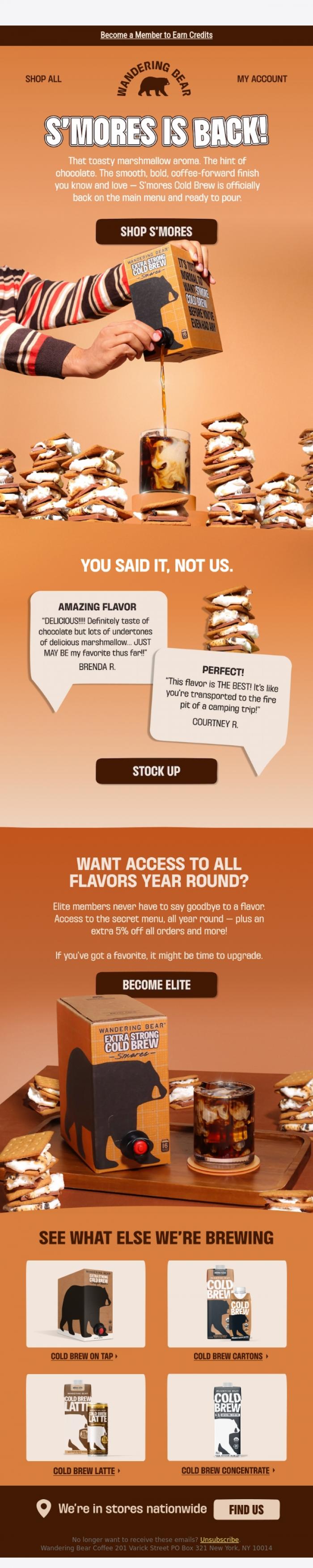 Email Design Inspiration from Wandering Bear, Go get S'more! 🍫