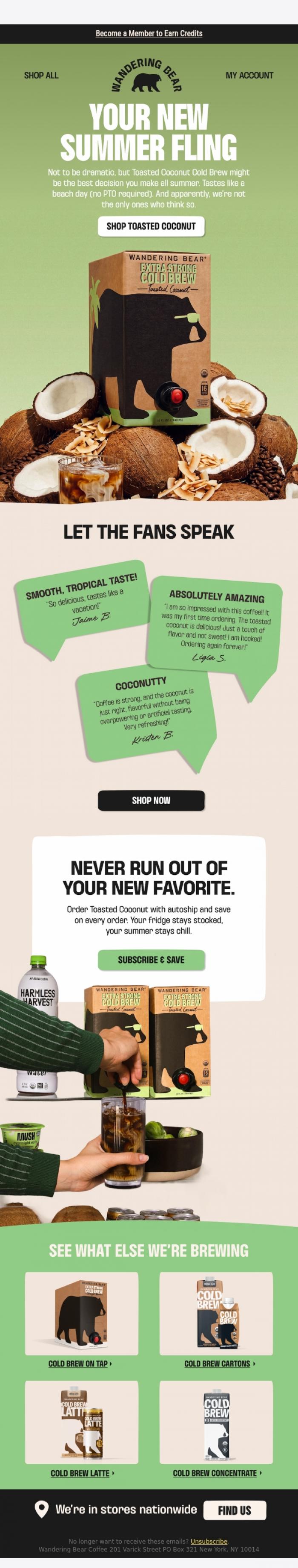 Email Design Inspiration from Wandering Bear, Toasted Coconut has people talking