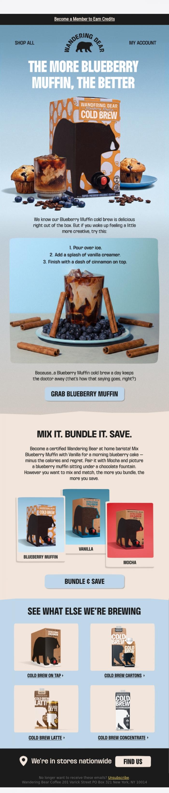 Email Design Inspiration from Wandering Bear, Become a Blueberry Muffin Barista 🫐