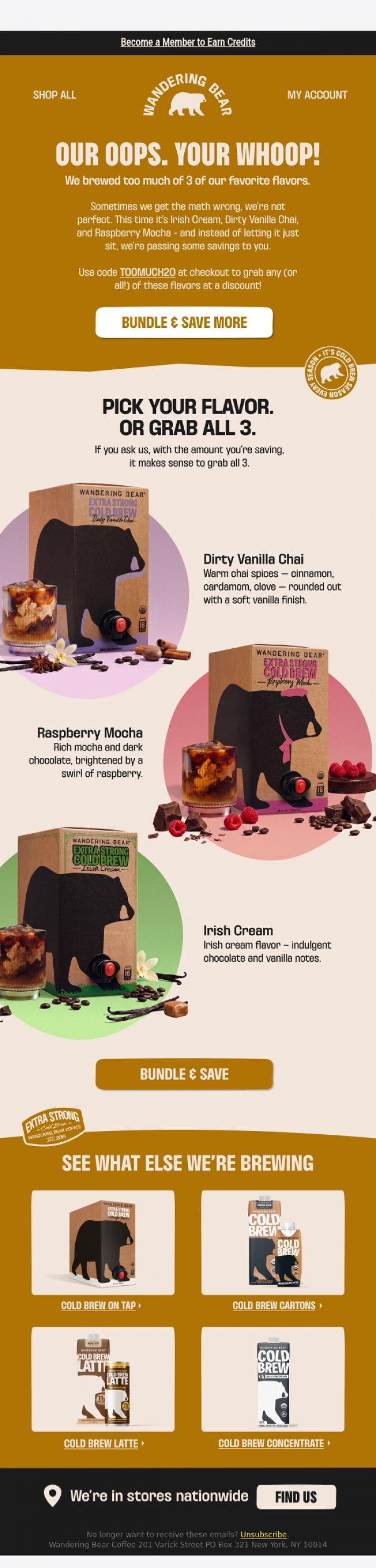 Email Design Inspiration from Wandering Bear, Turns out we brewed too much