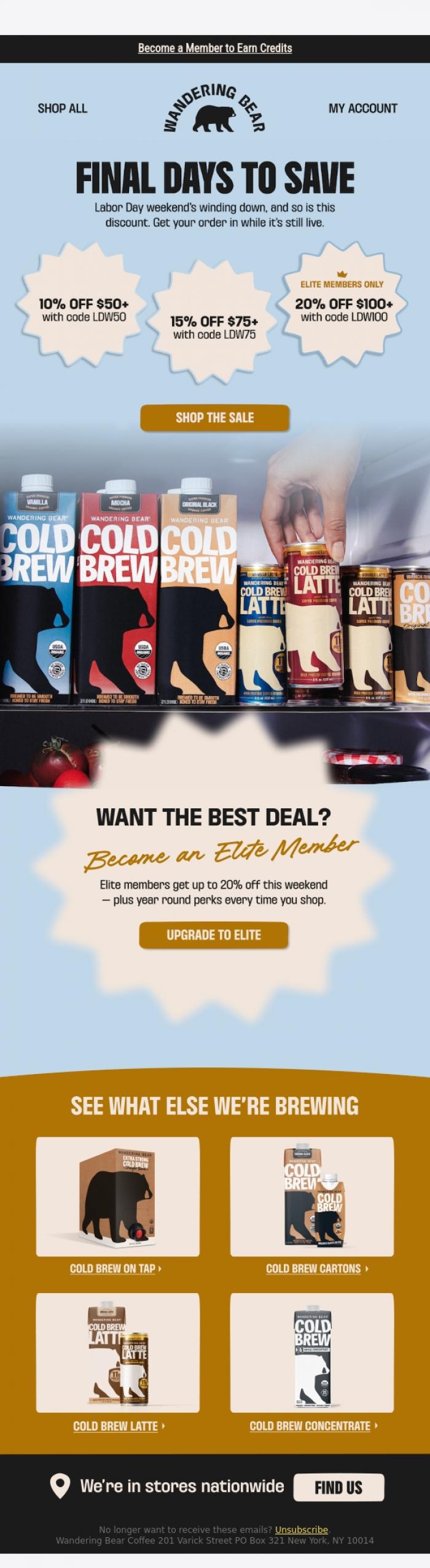 Email Design Inspiration from Wandering Bear, Still time to save big this weekend