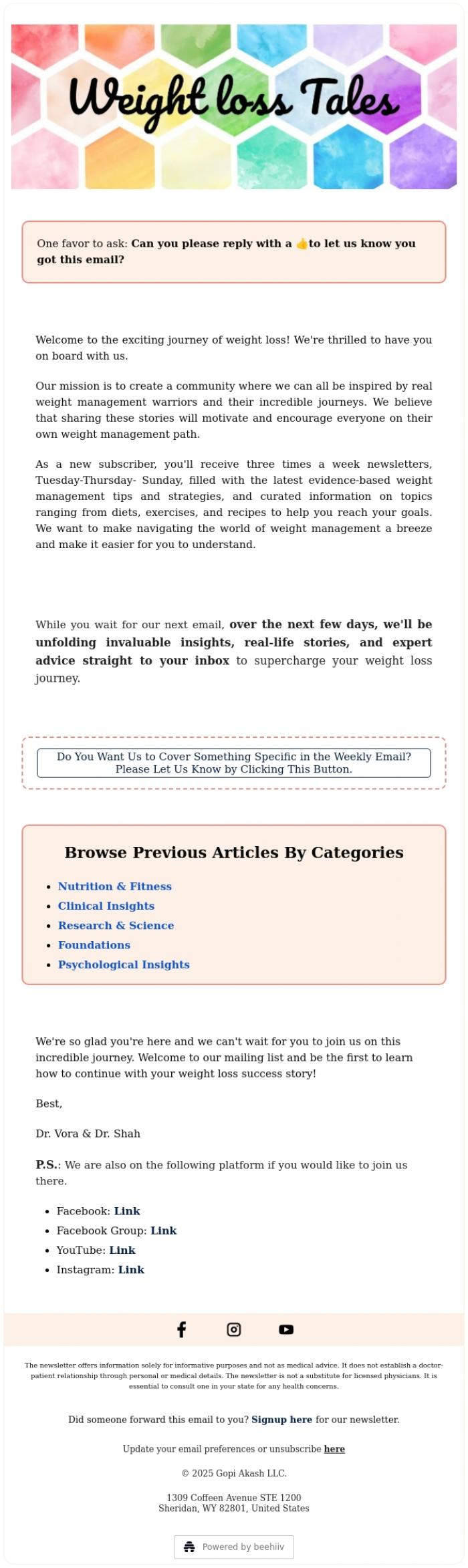 Email Design Inspiration from Weight Loss Tales, Welcome to Weight Loss Tales!
