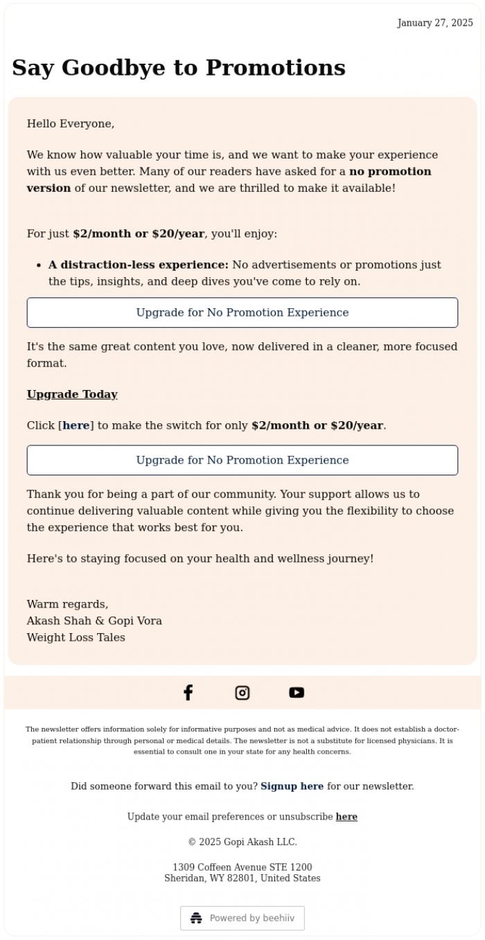 Email Design Inspiration from Weight Loss Tales, 👋 Say Goodbye to Promotions