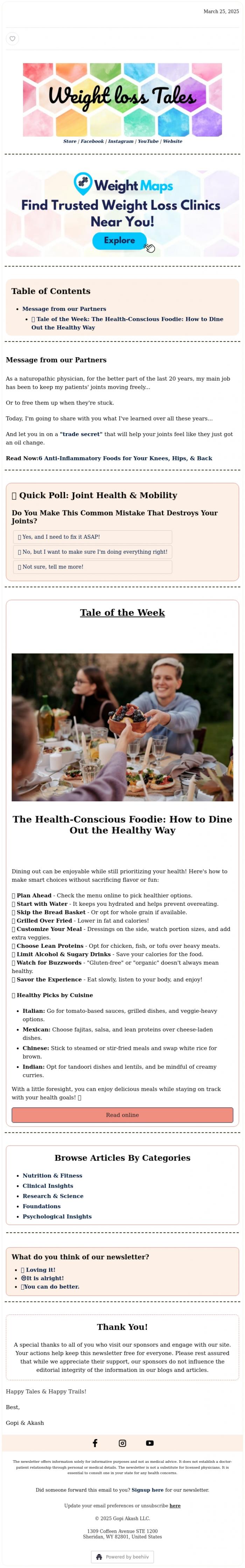 Email Design Inspiration from Weight Loss Tales, The #1 Mistake That's Destroying Your Joints!