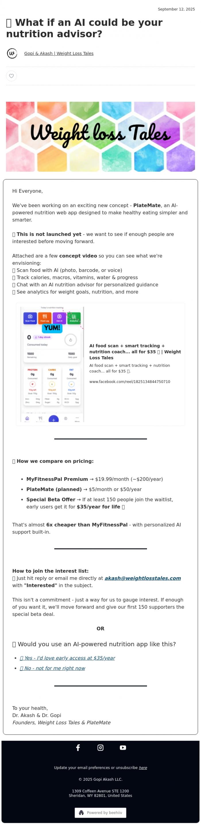 Email Design Inspiration from Weight Loss Tales, 🤖 What if an AI could be your nutrition advisor?