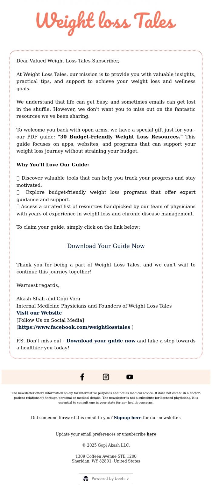 Email Design Inspiration from Weight Loss Tales, 🌟 Exclusive Weight Loss Resources Just for You!
