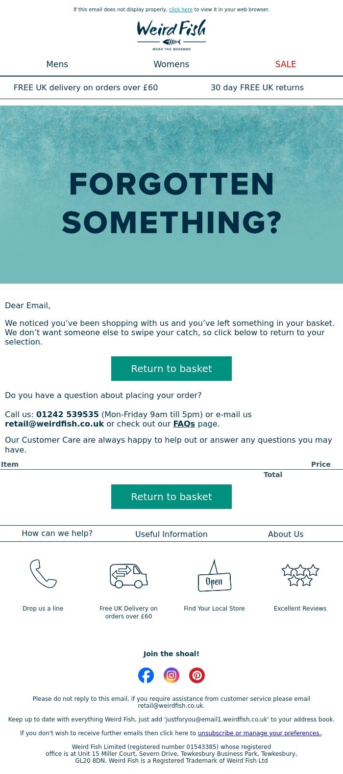 Email Design Inspiration from Weird Fish, We still have your items saved