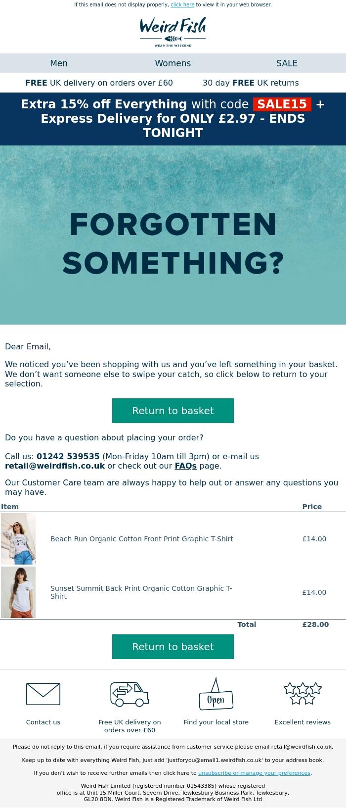 Email Design Inspiration from Weird Fish, We still have your items saved
