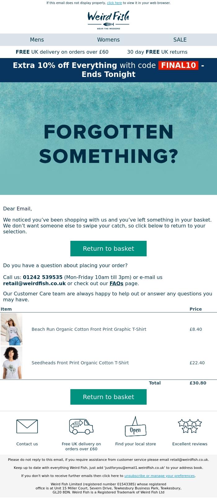 Email Design Inspiration from Weird Fish, We still have your items saved