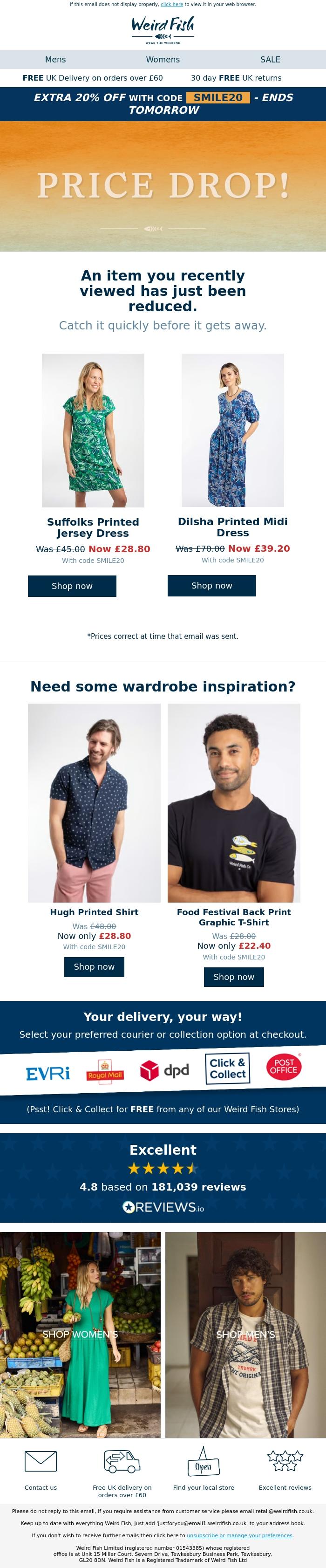 Email Design Inspiration from Weird Fish, The price of your product has just dropped