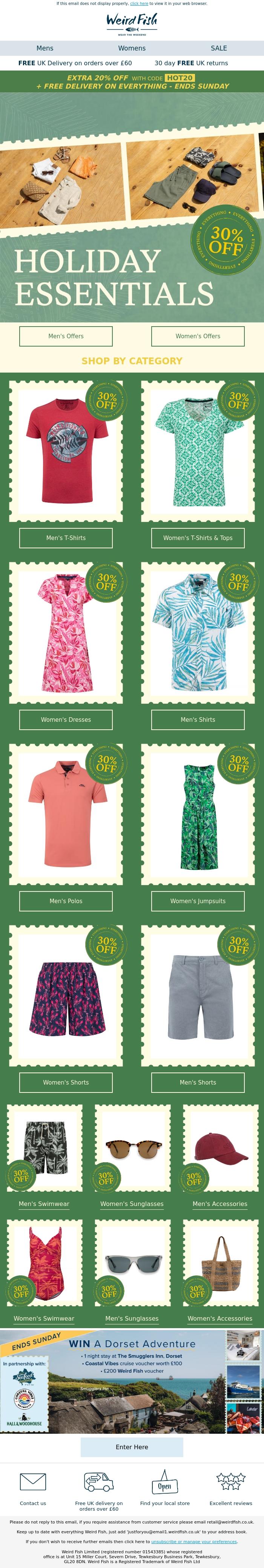 Email Design Inspiration from Weird Fish, Holiday Essentials with 30% OFF - Ends Sunday