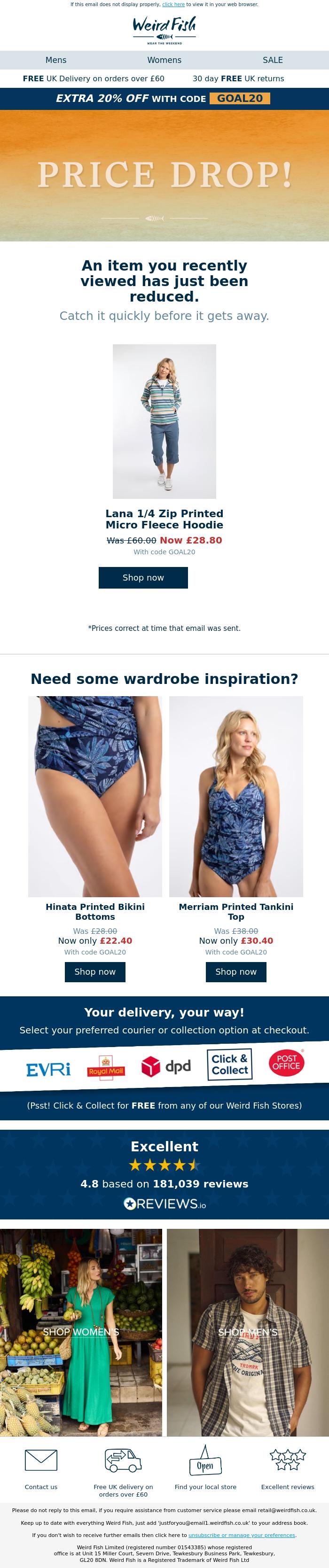 Email Design Inspiration from Weird Fish, The price of your product has just dropped