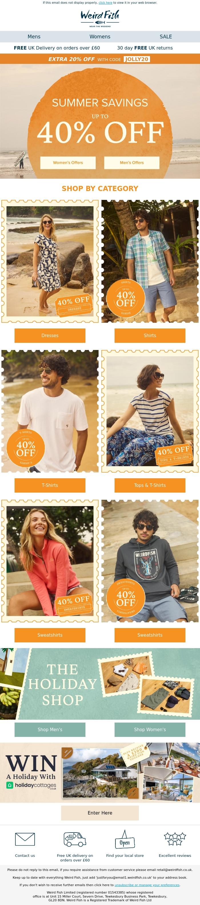 Email Design Inspiration from Weird Fish, Summer Savings with up to 40% OFF