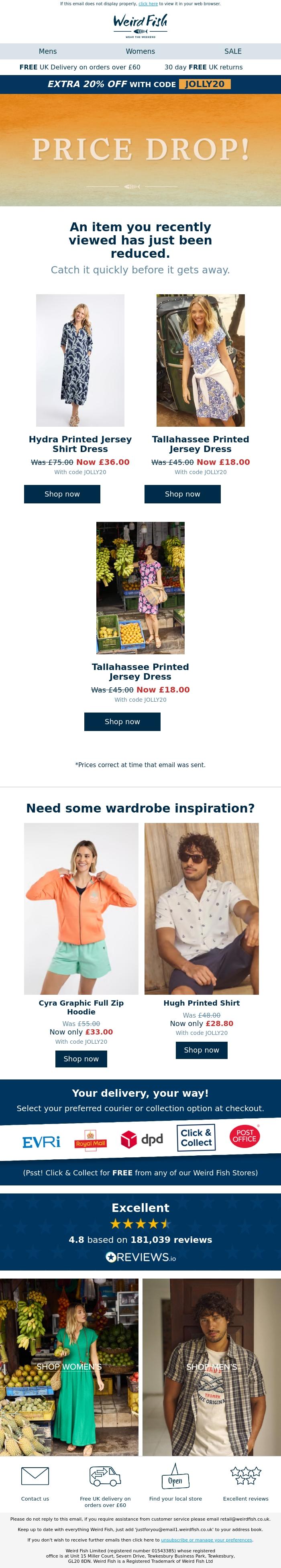 Email Design Inspiration from Weird Fish, The price of your product has just dropped