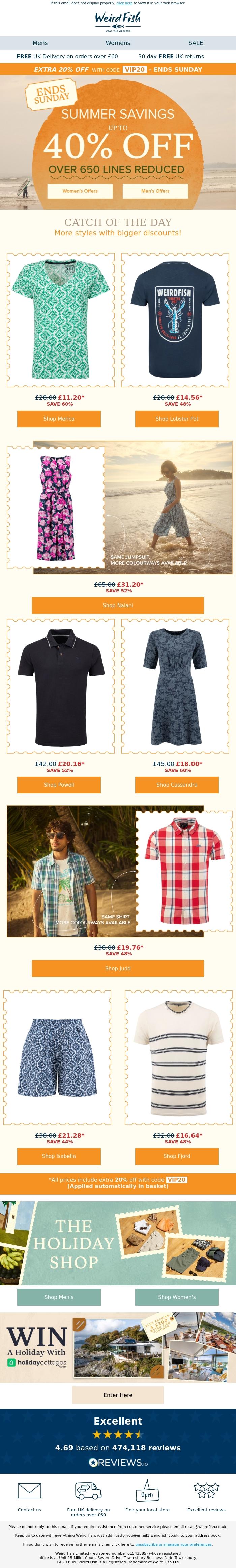 Email Design Inspiration from Weird Fish, Further Reductions - Over 650 styles with up to 40% OFF