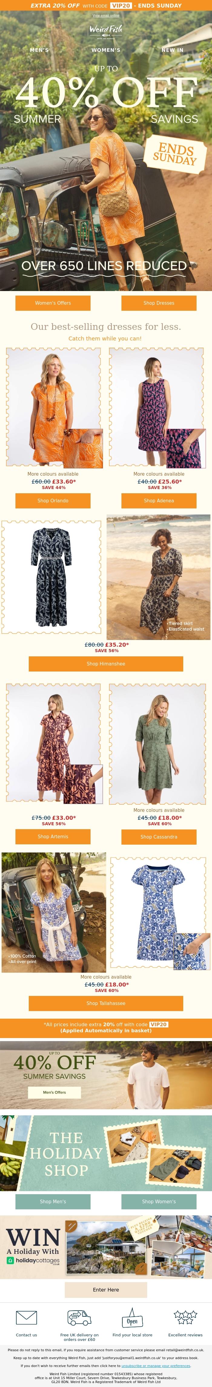 Email Design Inspiration from Weird Fish, Our best selling dresses with up to 40% OFF
