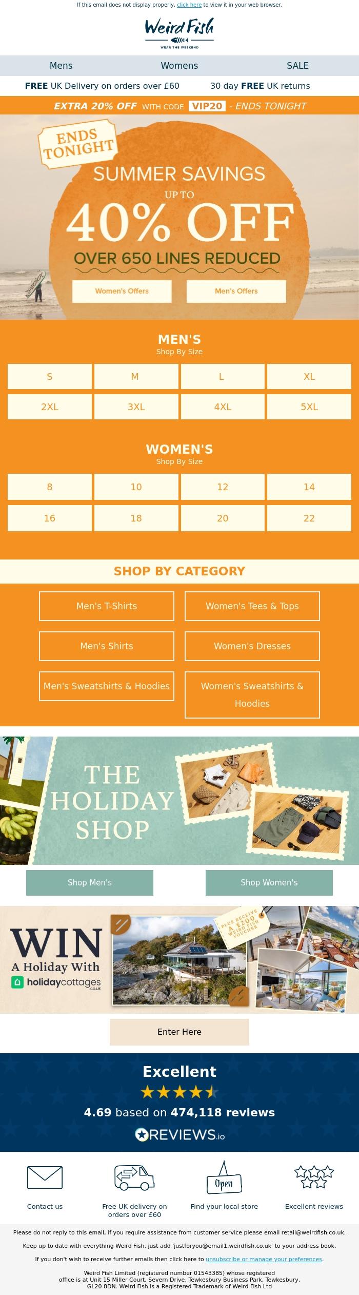 Email Design Inspiration from Weird Fish, Last chance for up to 40% OFF - ENDS TONIGHT