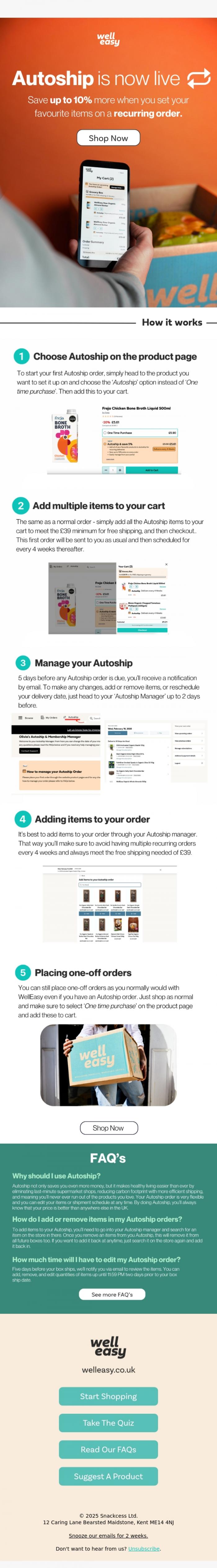Email Design Inspiration from WellEasy, IT'S LIVE: Autoship is here!!! 💰