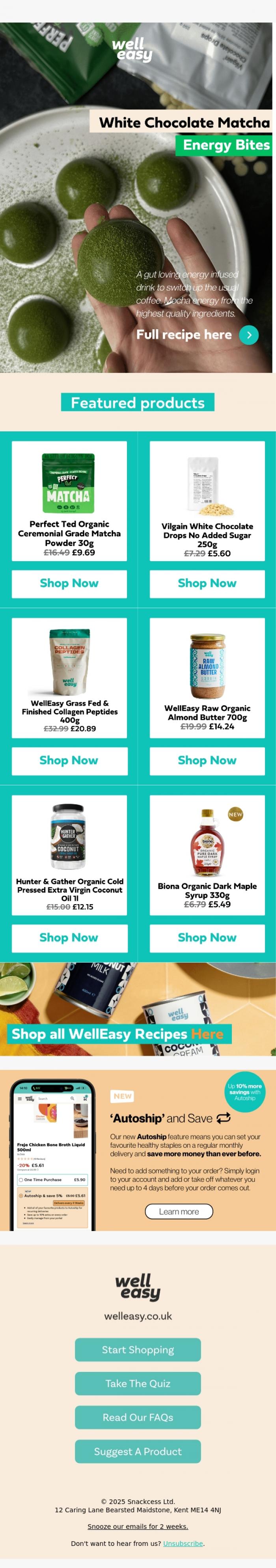Email Design Inspiration from WellEasy, White Chocolate Matcha Energy Bites