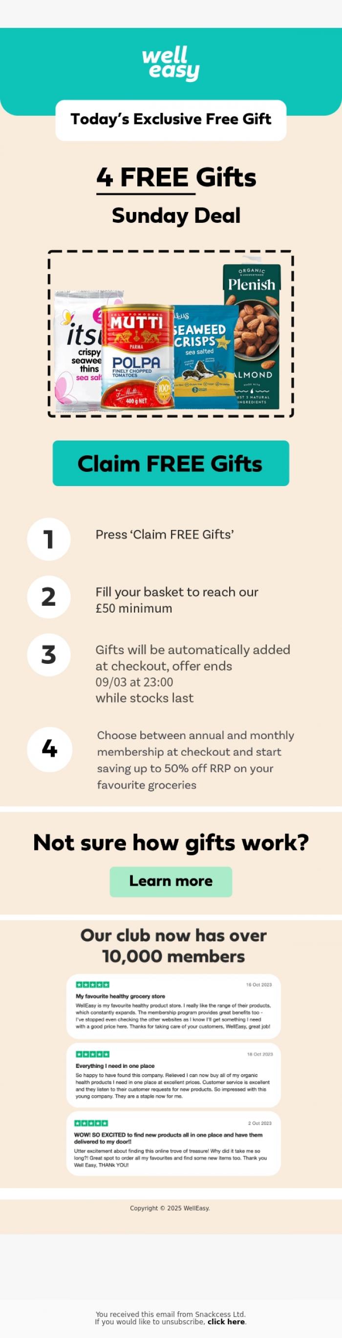 Email Design Inspiration from WellEasy, 4 FREE Gifts (&pound;8+ Value)