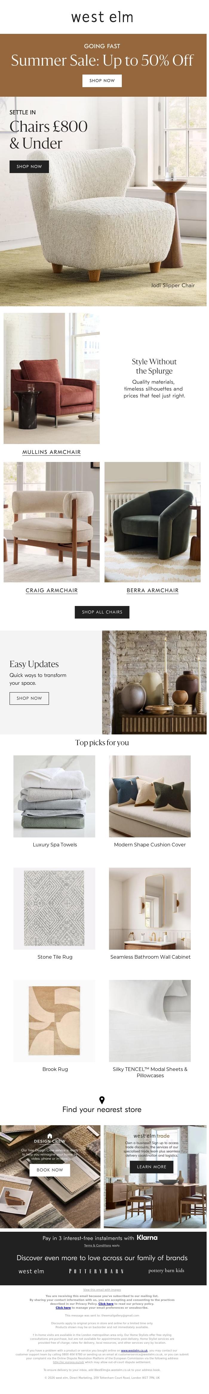 Email Design Inspiration from West Elm, Statement seats, all under &pound;800