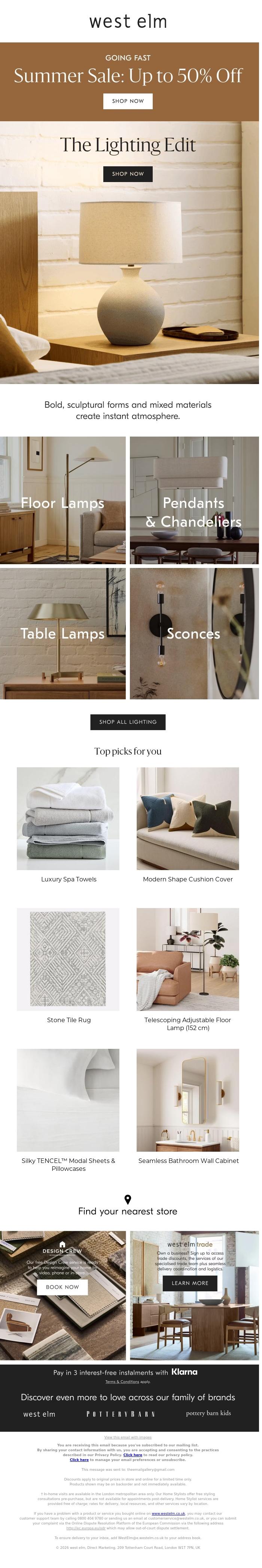 Email Design Inspiration from West Elm, This season's best lighting
