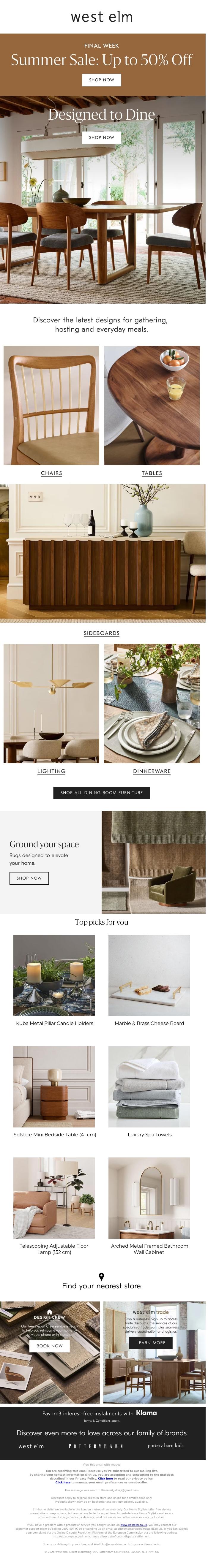 Email Design Inspiration from West Elm, Dining styles for every kind of occasion